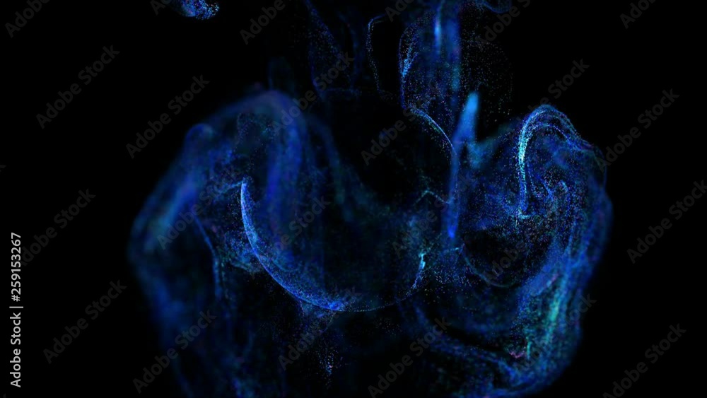 Poster 4k luminous particles move in liquid flow and stumble upon a force field in the center of frame push
