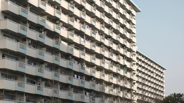 OJI,  TOKYO,  JAPAN - CIRCA APRIL 2019 : Scenery of RESIDENTIAL APARTMENT area in Oji city.  This area is famous for HUGE APARTMENT BUILDINGS in Tokyo.