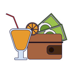 Summer cocktail and wallet with money