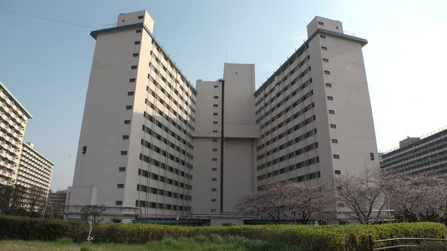 OJI,  TOKYO,  JAPAN - CIRCA APRIL 2019 : Scenery of RESIDENTIAL APARTMENT area in Oji city.  This area is famous for HUGE APARTMENT BUILDINGS in Tokyo.