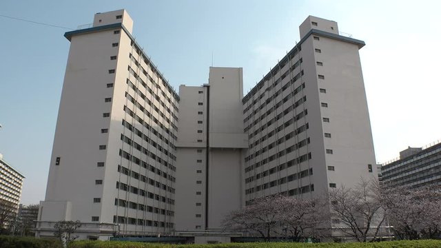 OJI,  TOKYO,  JAPAN - CIRCA APRIL 2019 : Scenery of RESIDENTIAL APARTMENT area in Oji city.  This area is famous for HUGE APARTMENT BUILDINGS in Tokyo.