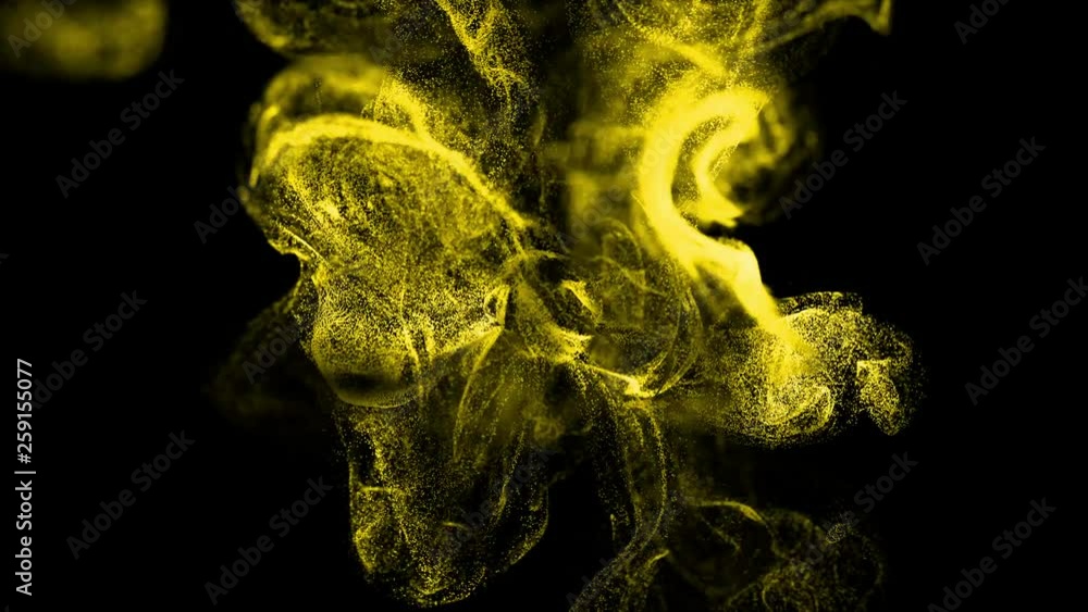 Poster 4k luminous particles move in liquid flow and stumble upon a force field in the center of frame push