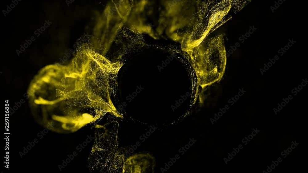Poster 4k luminous particles move in liquid flow and stumble upon a force field in the center of frame push