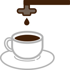 Coffee poured into a colored mug, which stands on a plate