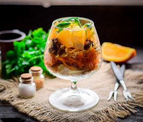 Korean carrot, cheese, walnut and orange salad.