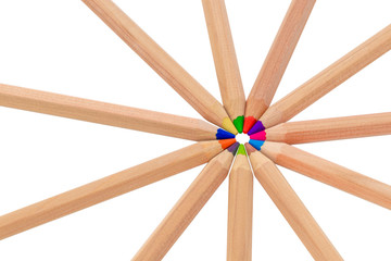 assorted color pencils, isolated on white background