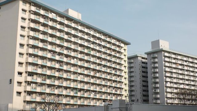 OJI,  TOKYO,  JAPAN - CIRCA APRIL 2019 : Scenery of RESIDENTIAL APARTMENT area in Oji city.  This area is famous for HUGE APARTMENT BUILDINGS in Tokyo.