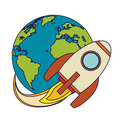 Spaceship flying around earth