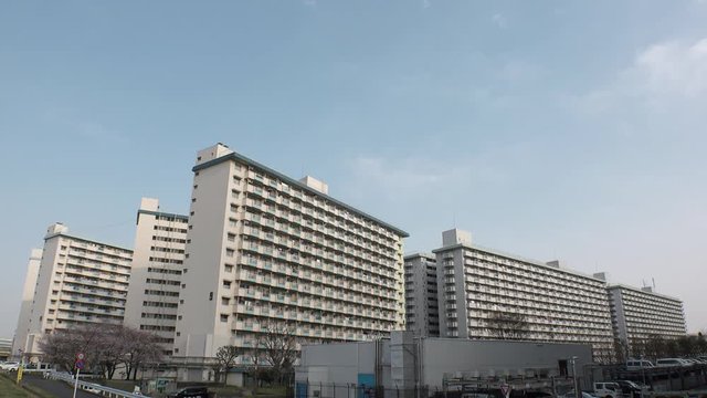 OJI,  TOKYO,  JAPAN - CIRCA APRIL 2019 : Scenery of RESIDENTIAL APARTMENT area in Oji city.  This area is famous for HUGE APARTMENT BUILDINGS in Tokyo.