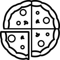 The whole pizza icon is sliced into 4 pieces with mushrooms, tomatoes and cheese