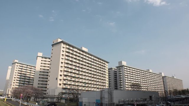OJI,  TOKYO,  JAPAN - CIRCA APRIL 2019 : Scenery of RESIDENTIAL APARTMENT area in Oji city.  This area is famous for HUGE APARTMENT BUILDINGS in Tokyo.