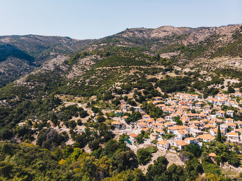 Aerial view of a traditional greek village on the island of Thasos (Thassos)