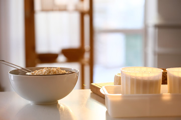 Preparing of tasty cheese in kitchen
