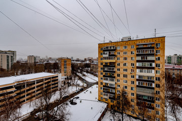 New residential areas of Moscow with multi-ethane houses in winter