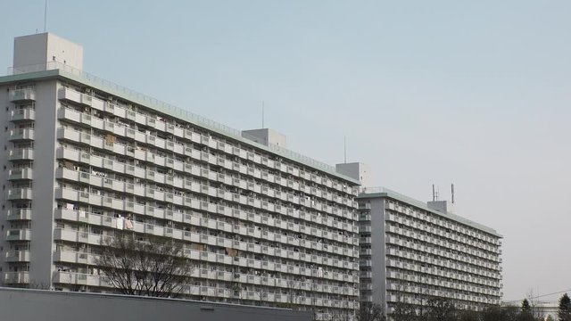 OJI,  TOKYO,  JAPAN - CIRCA APRIL 2019 : Scenery of RESIDENTIAL APARTMENT area in Oji city.  This area is famous for HUGE APARTMENT BUILDINGS in Tokyo.