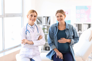 Young pregnant woman visiting her gynecologist in clinic