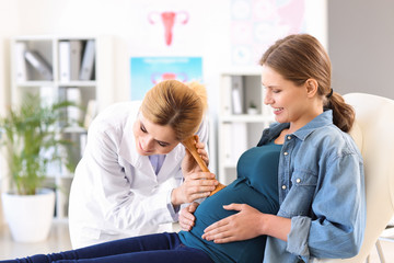 Young pregnant woman visiting her gynecologist in clinic