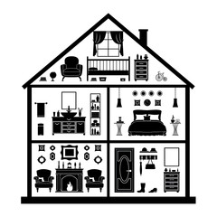Vector silhouette of the house. Black and White pattern.