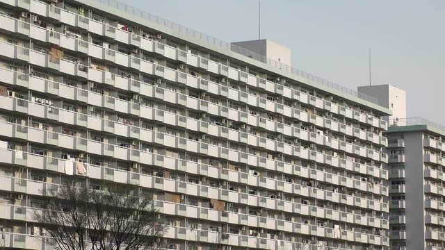 OJI,  TOKYO,  JAPAN - CIRCA APRIL 2019 : Scenery of RESIDENTIAL APARTMENT area in Oji city.  This area is famous for HUGE APARTMENT BUILDINGS in Tokyo.