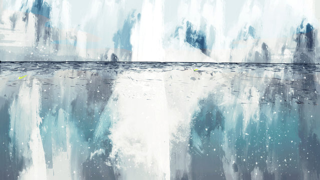 Digital painting of sea beach by brushed texture, illustration texture for background