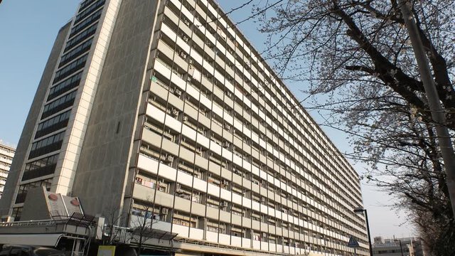 OJI,  TOKYO,  JAPAN - CIRCA APRIL 2019 : Scenery of RESIDENTIAL APARTMENT area in Oji city.  This area is famous for HUGE APARTMENT BUILDINGS in Tokyo.