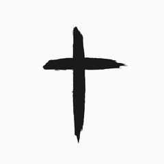 Christian cross drawn by hand with a rough brush. Grunge icon, symbol, logo. Sketch, watercolor, paint, graffiti. - 259161202
