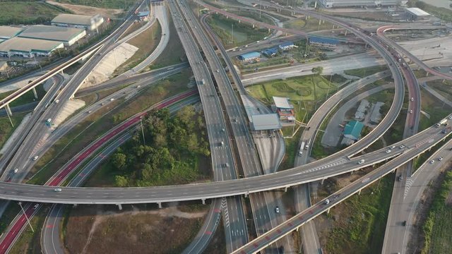 Aerial view and Top view. Traffic of expressways, motorways and highways