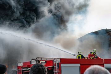 Fire, smoke, burning building