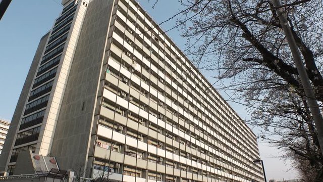 OJI,  TOKYO,  JAPAN - CIRCA APRIL 2019 : Scenery of RESIDENTIAL APARTMENT area in Oji city.  This area is famous for HUGE APARTMENT BUILDINGS in Tokyo.