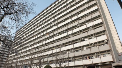 OJI,  TOKYO,  JAPAN - CIRCA APRIL 2019 : Scenery of RESIDENTIAL APARTMENT area in Oji city.  This area is famous for HUGE APARTMENT BUILDINGS in Tokyo.