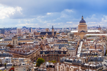 Fototapeta na wymiar View of Paris roofs and Pantheon from above