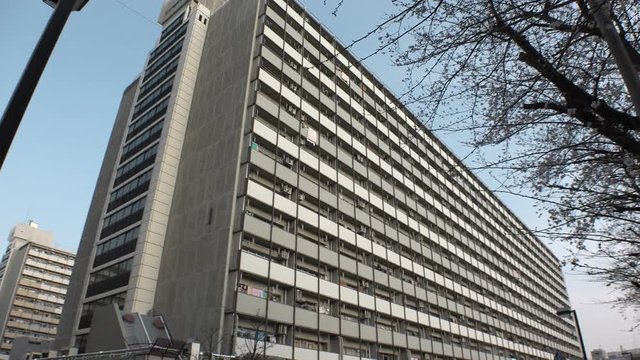 OJI,  TOKYO,  JAPAN - CIRCA APRIL 2019 : Scenery of RESIDENTIAL APARTMENT area in Oji city.  This area is famous for HUGE APARTMENT BUILDINGS in Tokyo.