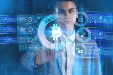 The concept of business, technology, the Internet and the network. A young entrepreneur working on a virtual screen of the future and sees the inscription: