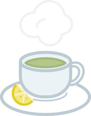 Color mug icon with hot tea and lemon