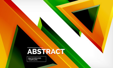 Triangles repetiton geometric abstract background, multicolored glossy triangular shapes, hi-tech poster cover design or web presentation template with copy space