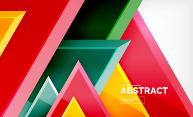 Triangles repetiton geometric abstract background, multicolored glossy triangular shapes, hi-tech poster cover design or web presentation template with copy space