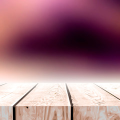 Wood Table Top on Abstract Blurred Background.