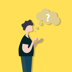 Vector thinking cloud with question in flat style. Man with the clouds of thoughts