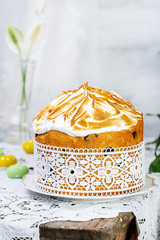 Russian homemade Easter cake with raisins, meringue