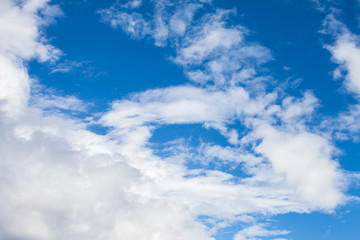 White cumulus clouds in blue sky