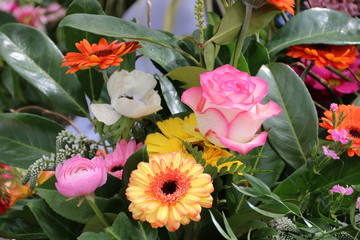 Bunte Blumen auf dem Friedhof 