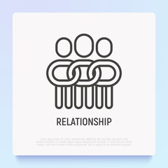 Relationship thin line icon: people in one community, support each other. Social tolerance. Modern vector illustration.