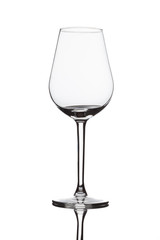 empty wine glass with reflection, isolated on white background