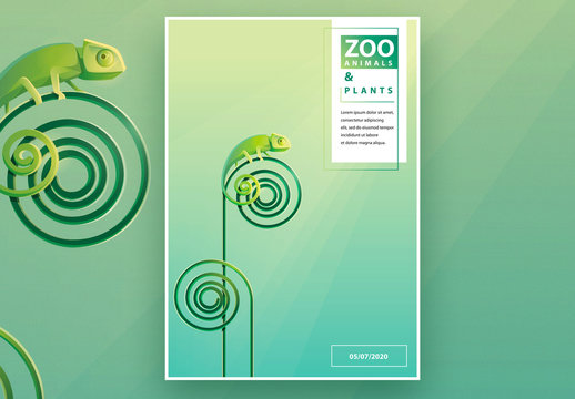 Animals and Plants Poster Layout With Green Chameleon