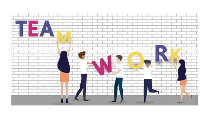 teamwork with meeting share ideas how to work successfully flat design style vector illustration