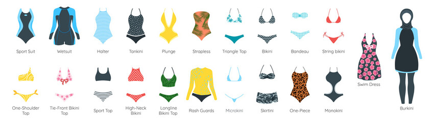 Vector set of female swimsuit - obrazy, fototapety, plakaty