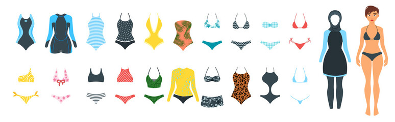 Vector set of female swimsuit - obrazy, fototapety, plakaty