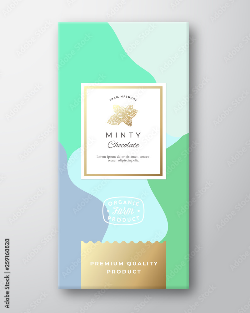 Wall mural minty chocolate label. abstract vector packaging design layout with soft realistic shadows. modern t