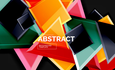 Glossy mosaic style geometric shapes - squares and triangles on black