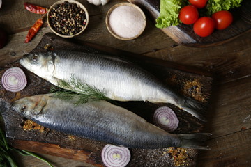 fresh fish on a cutting board